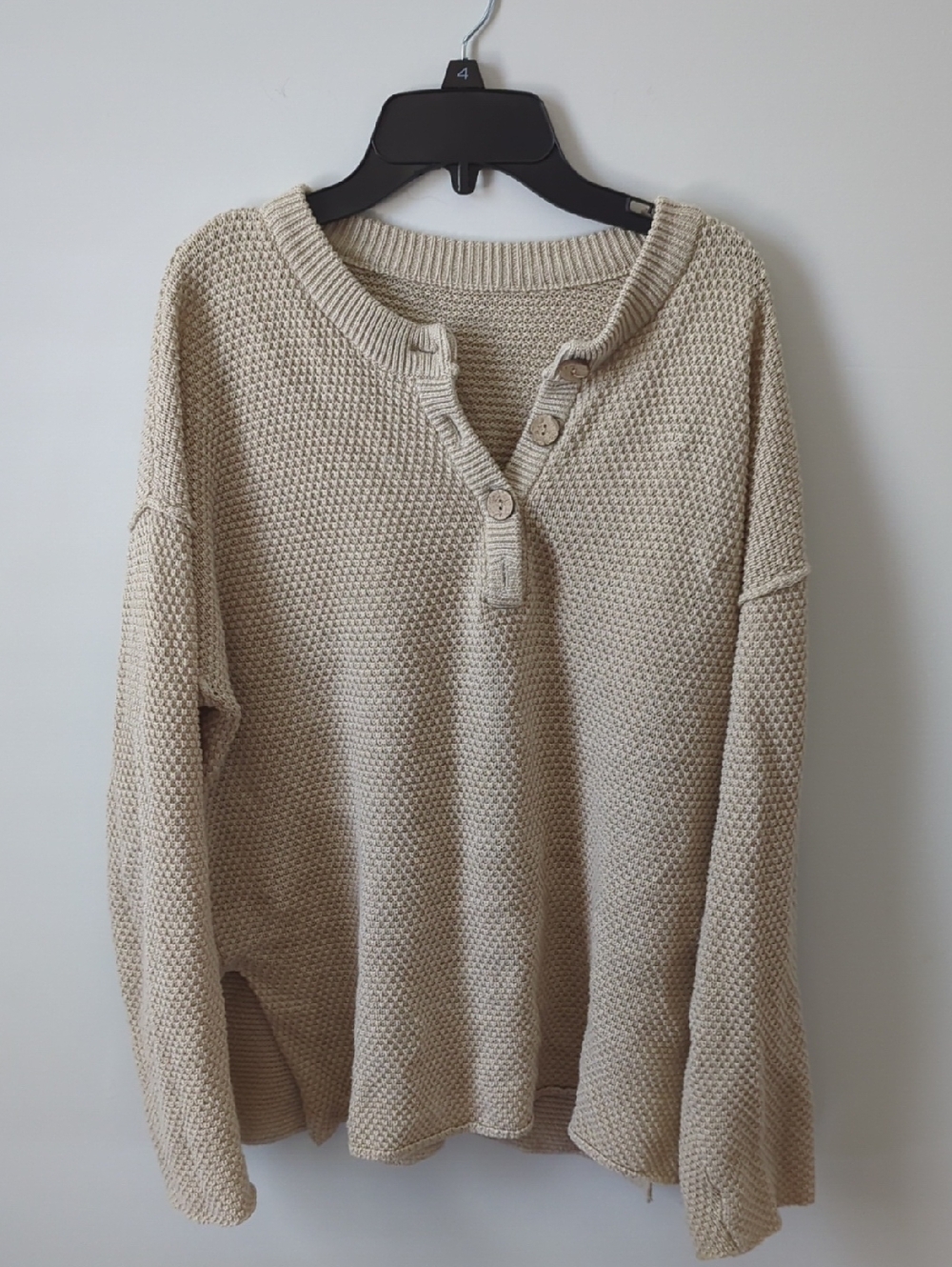 Women's Cream Button-Neck Knit Sweater
